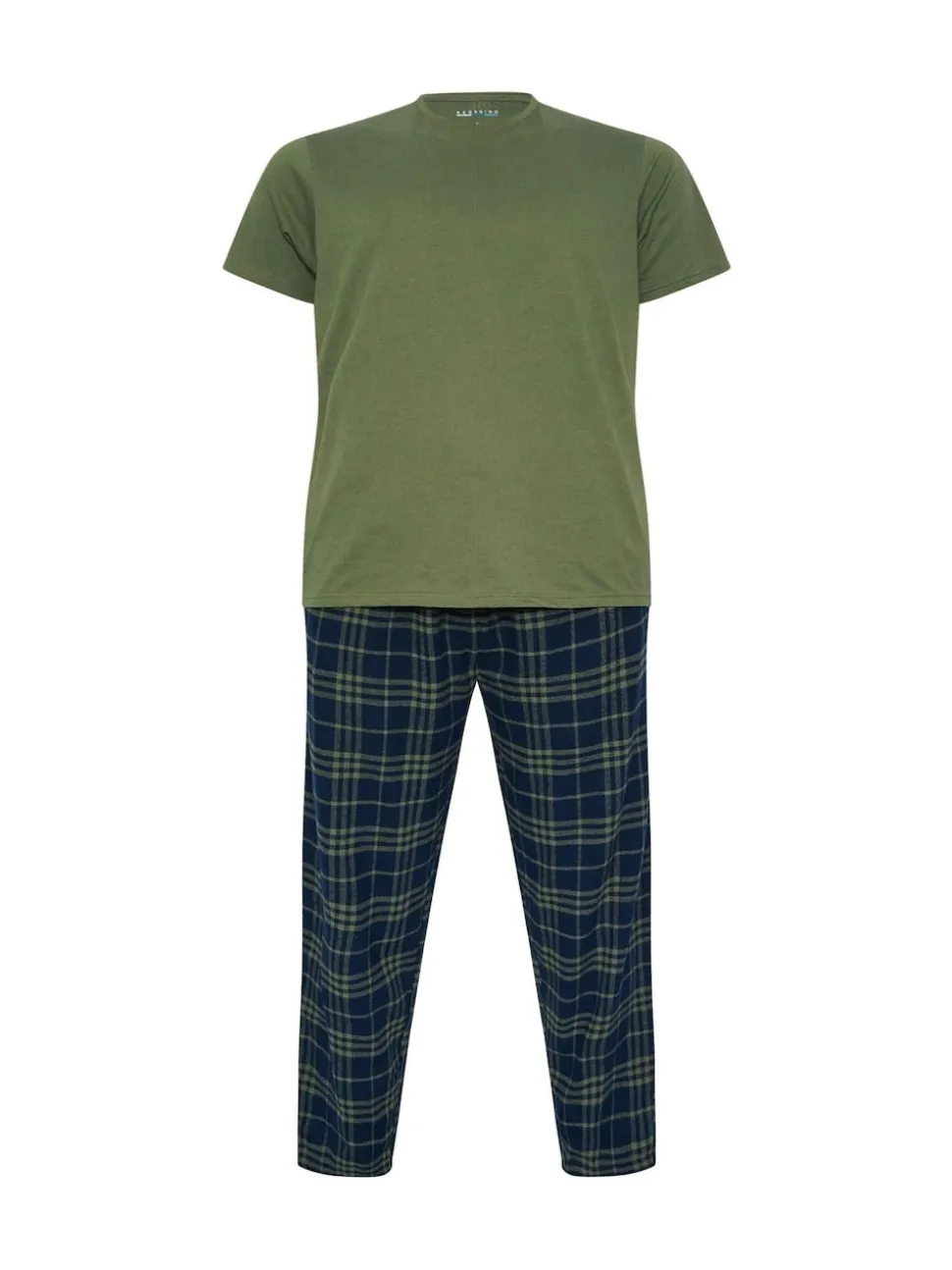 BadRhino Big & Tall Green Checked T-Shirt amd Pyjama Bottoms Set