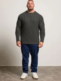 BadRhino Big & Tall Grey Crew Neck Cable Jumper