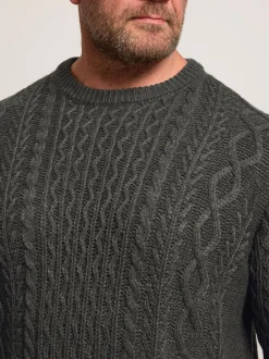 BadRhino Big & Tall Grey Crew Neck Cable Jumper