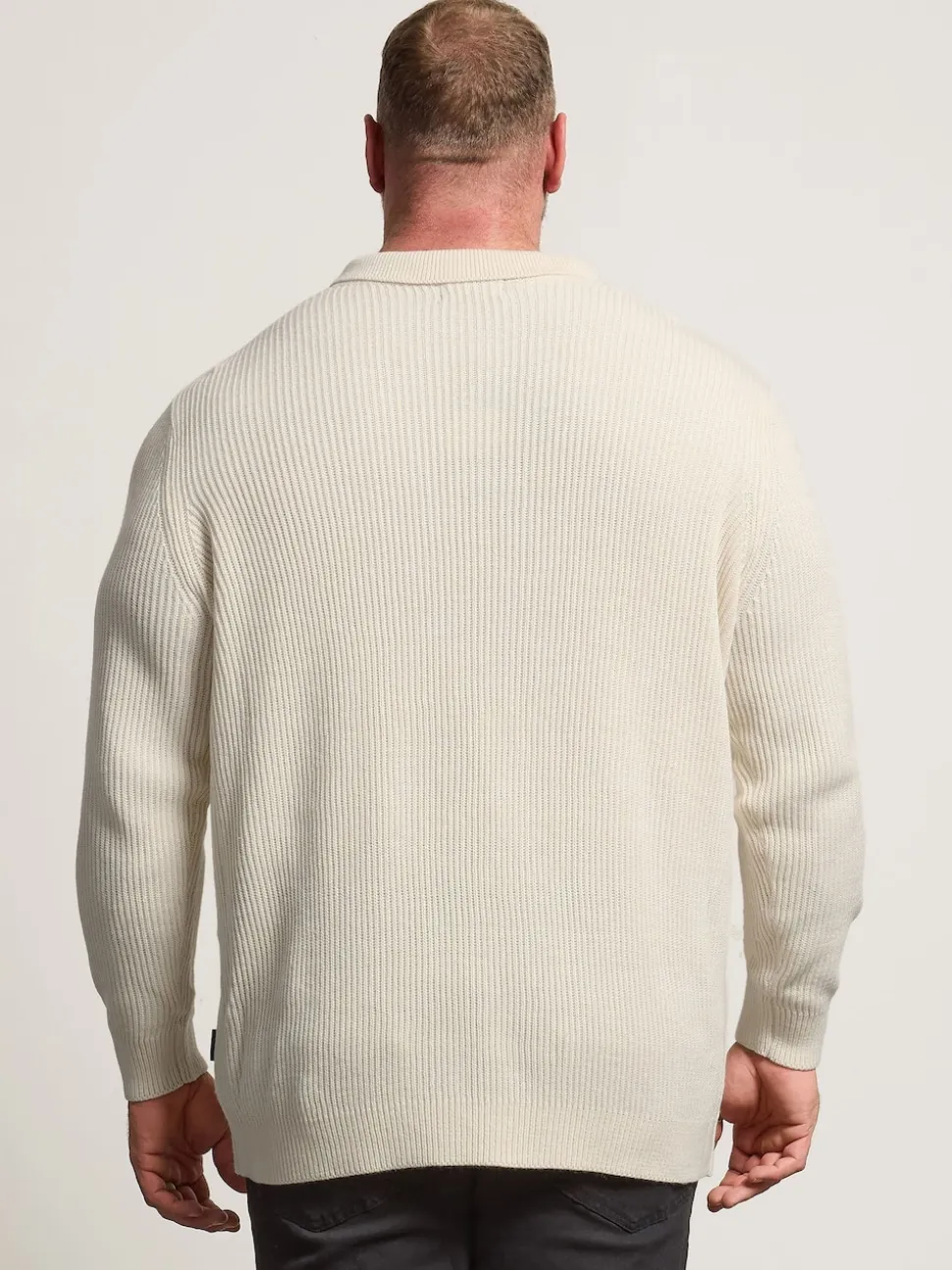 BadRhino Big & Tall Natural Chunky Ribbed Long Sleeve Knitted Polo Shirt