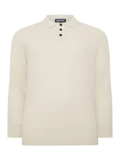 BadRhino Big & Tall Natural Chunky Ribbed Long Sleeve Knitted Polo Shirt