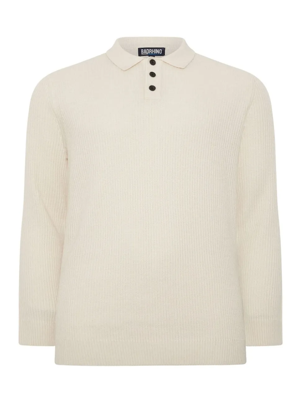 BadRhino Big & Tall Natural Chunky Ribbed Long Sleeve Knitted Polo Shirt
