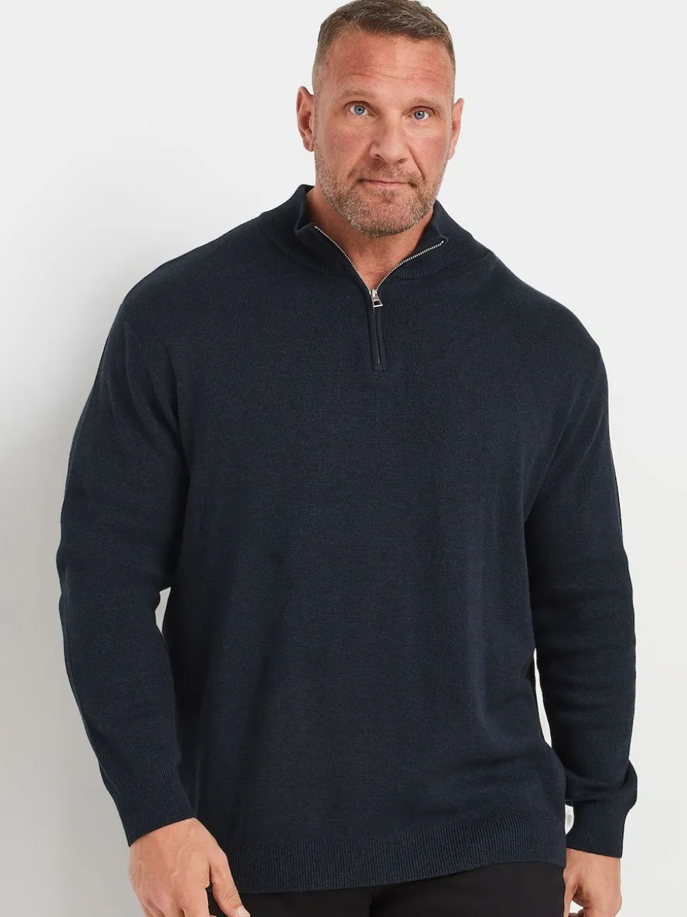 BadRhino Big & Tall Navy Blue Milano Quarter Zip Knit 100% Cotton Jumper