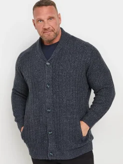 BadRhino Big & Tall Navy Blue Knitted Shawl Cardigan