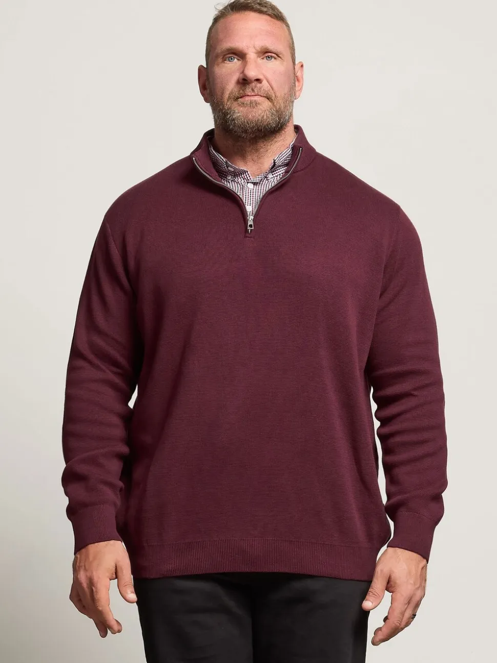 BadRhino Big & Tall Red Mockshirt Half Zip Milano Jumper