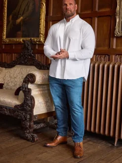 BadRhino Big & Tall White Premium Long Sleeve Oxford 100% Cotton Shirt