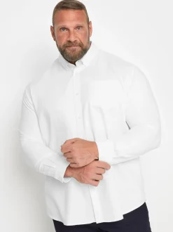 BadRhino Big & Tall White Premium Long Sleeve Oxford 100% Cotton Shirt