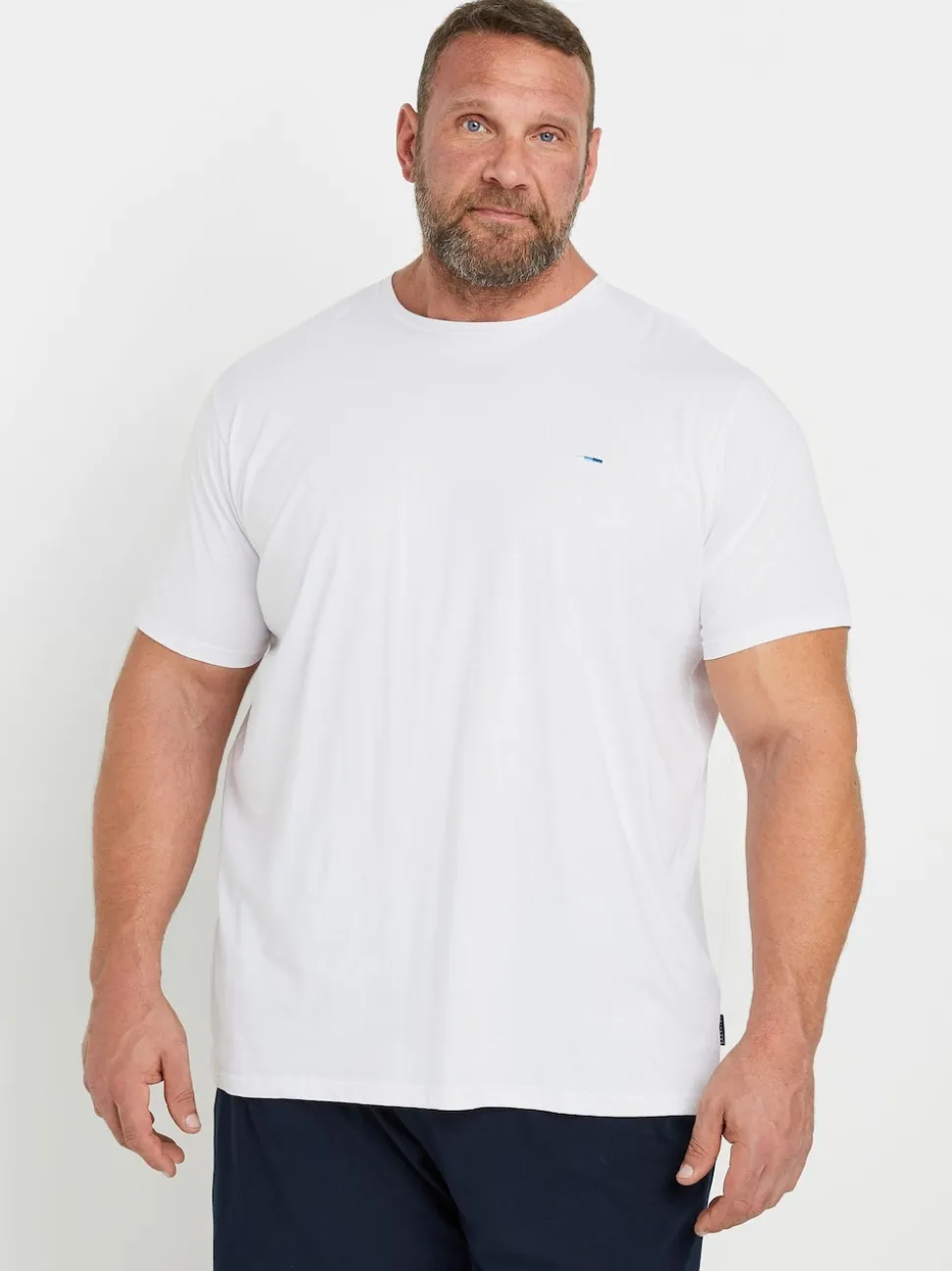 BadRhino Big & Tall White & Navy Blue Lounge 100% Cotton Shorts & T-Shirt Set