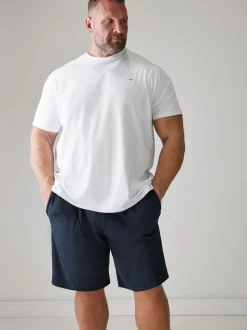 BadRhino Big & Tall White & Navy Blue Lounge 100% Cotton Shorts & T-Shirt Set