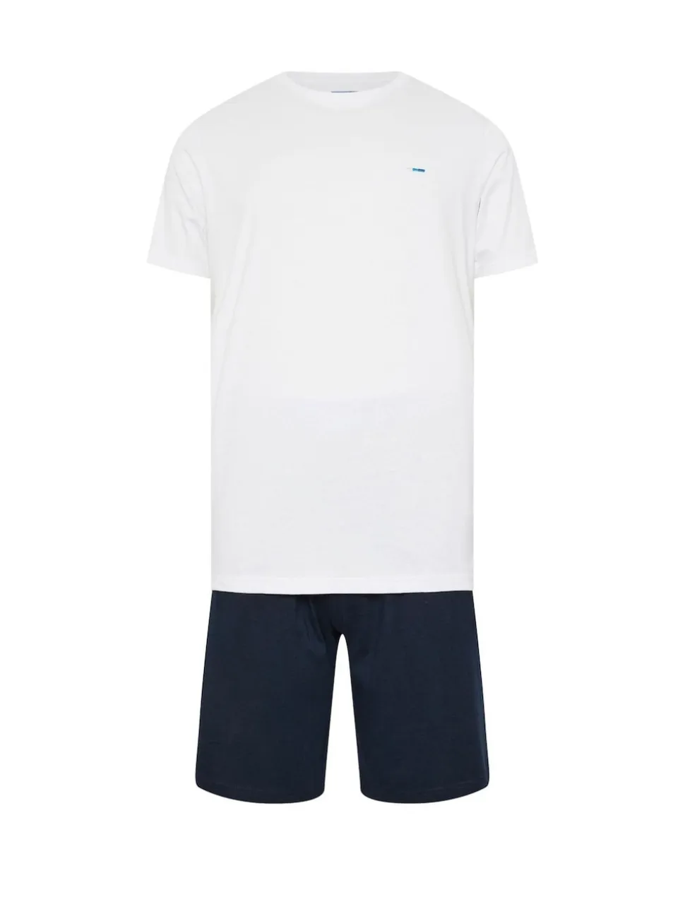 BadRhino Big & Tall White & Navy Blue Lounge 100% Cotton Shorts & T-Shirt Set