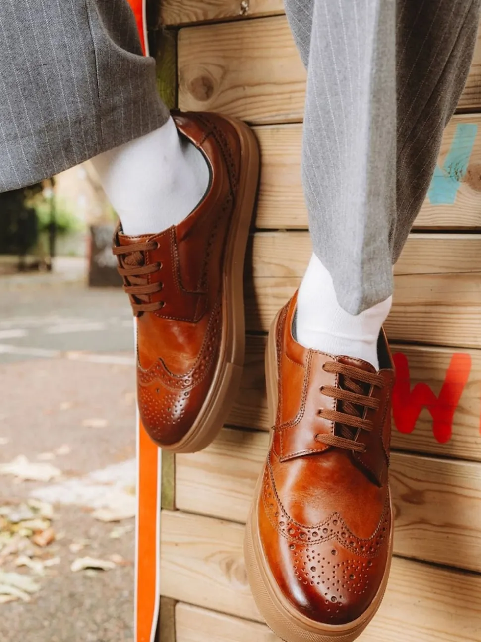Base London Burnt Tan Brown Clapton Brogue Trainer