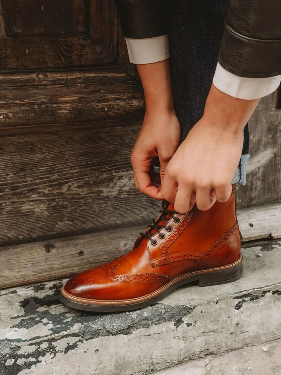 Base London Burnt Tan Brown Bristol Brogue Boot