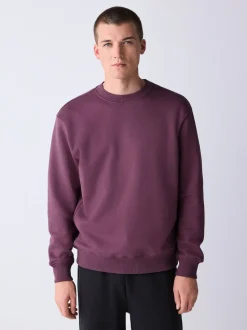 Berry Red Regular Fit Heavyweight Cotton Rich Crew Neck Sweatshirt