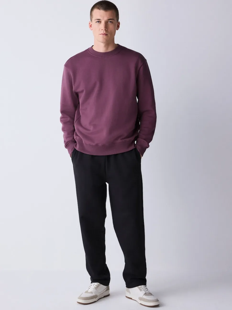 Berry Red Regular Fit Heavyweight Cotton Rich Crew Neck Sweatshirt