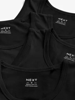 Black 100% Cotton Vests 4 Pack