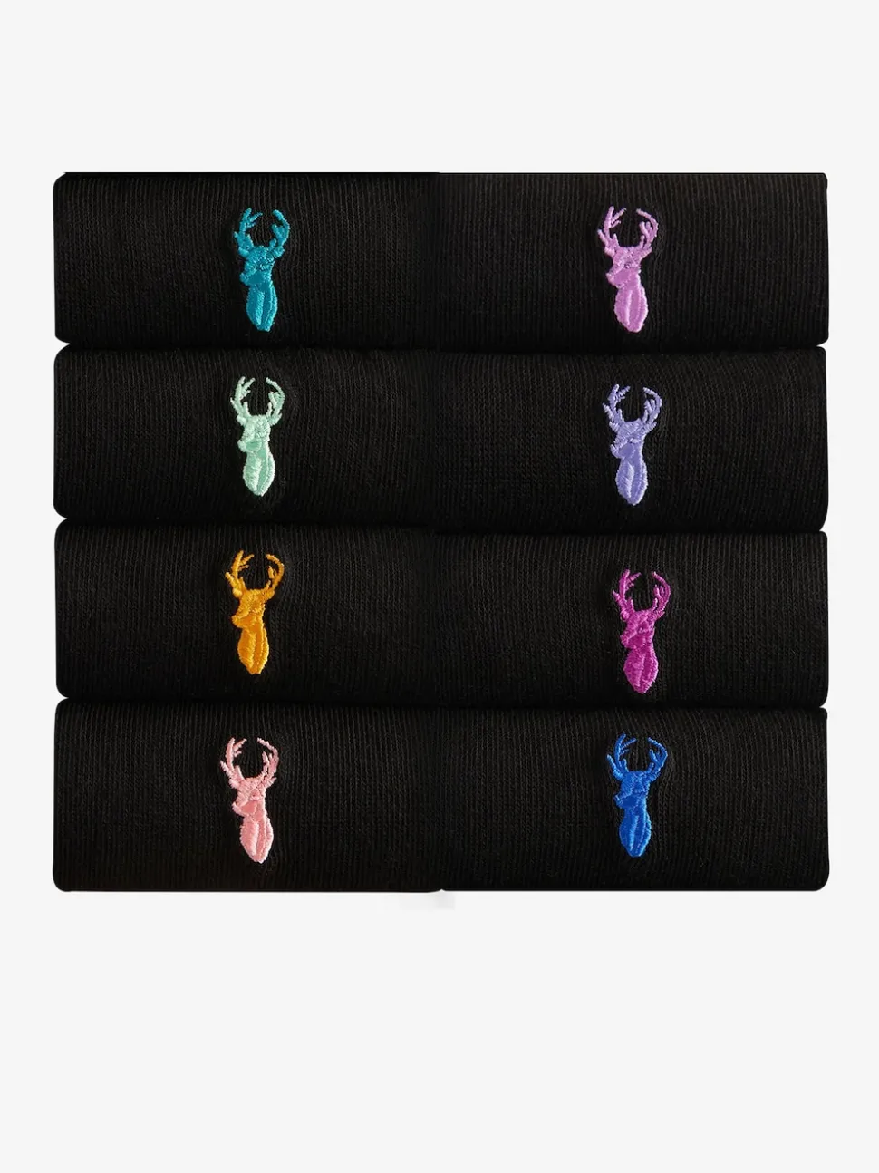 Black 8 Pack Multi Stag Lasting Fresh Embroidered Socks