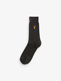 Black 8 Pack Multi Stag Lasting Fresh Embroidered Socks