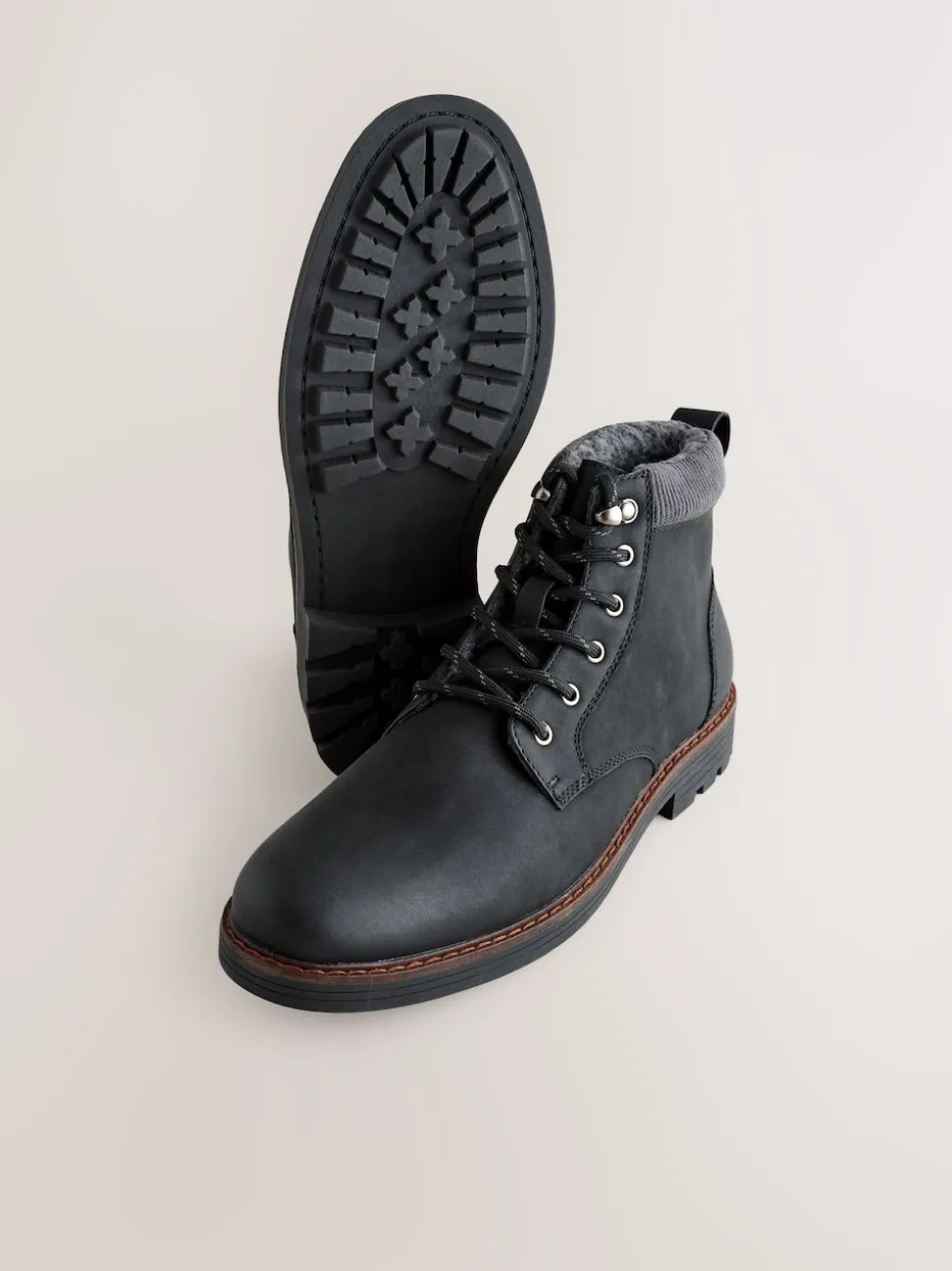 Black Borg Lined Cord Trim Boots