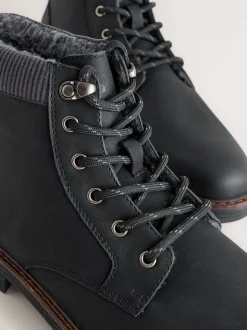 Black Borg Lined Cord Trim Boots