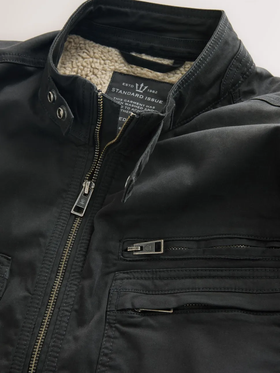 Black Borg Lined Zip Through Funnel Jacket