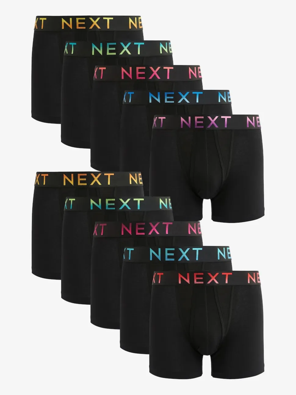 Black Bright Ombre Text Waistbands A-Front Boxers 10 Pack