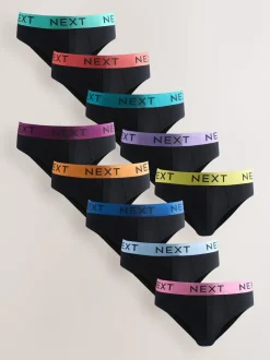 Black Bright Waistband 10 pack Cotton Rich Briefs