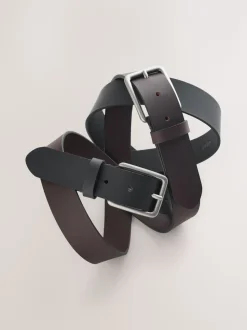 Black Brown Burnished Leather Belts Set 2 Pack