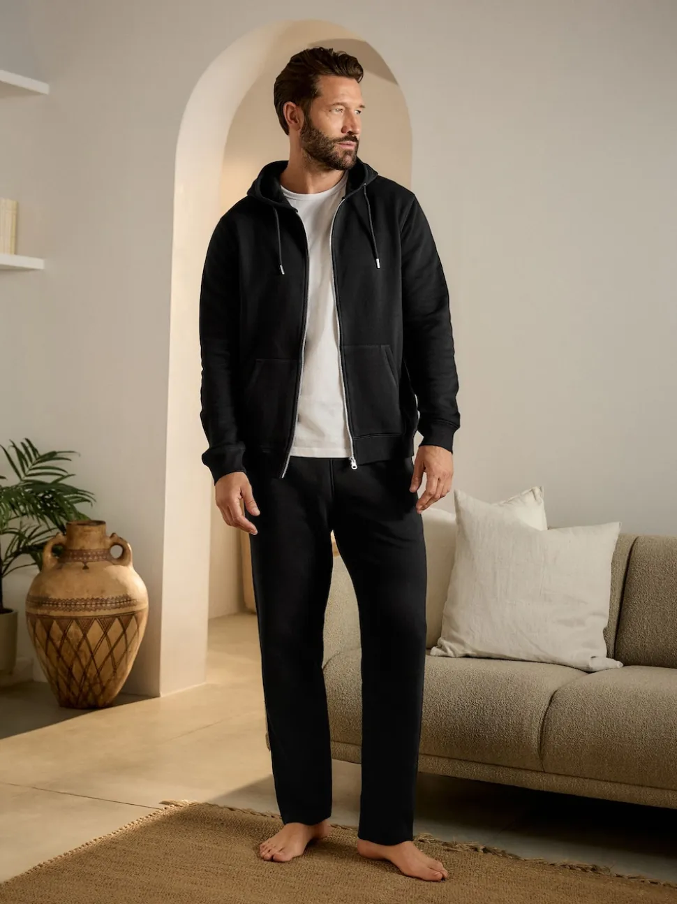 Black Brushback Heavyweight Open Joggers