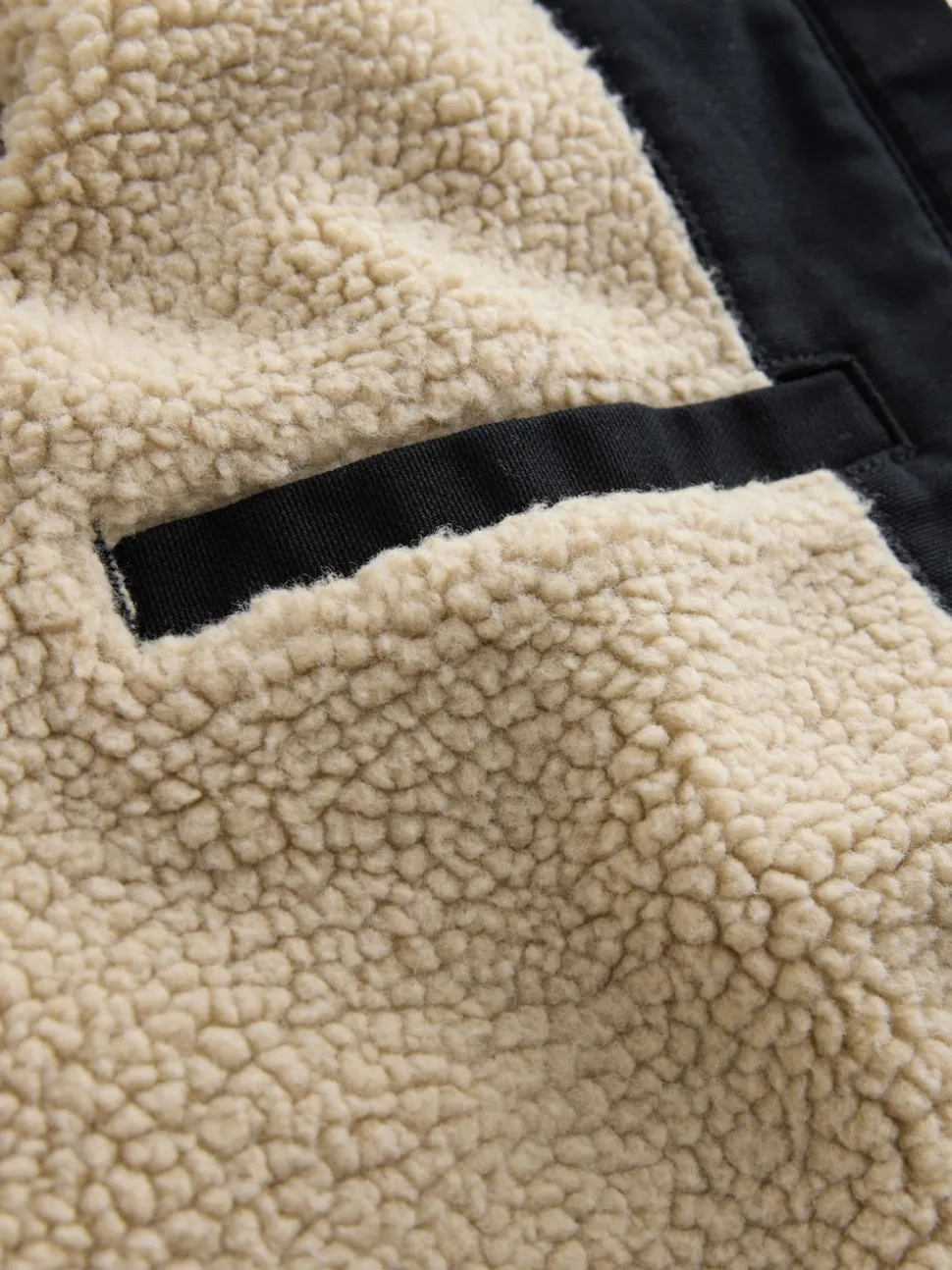 Black Canvas Borg Lined Hooded Jacket