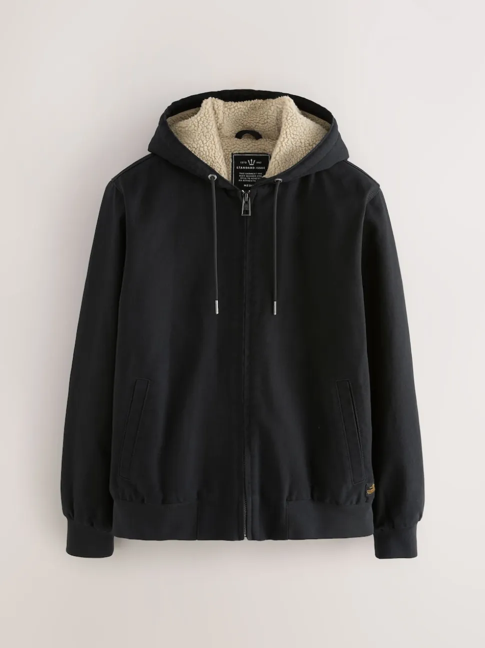 Black Canvas Borg Lined Hooded Jacket