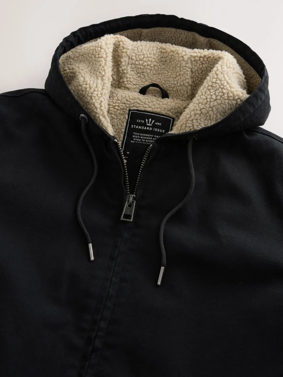Black Canvas Borg Lined Hooded Jacket