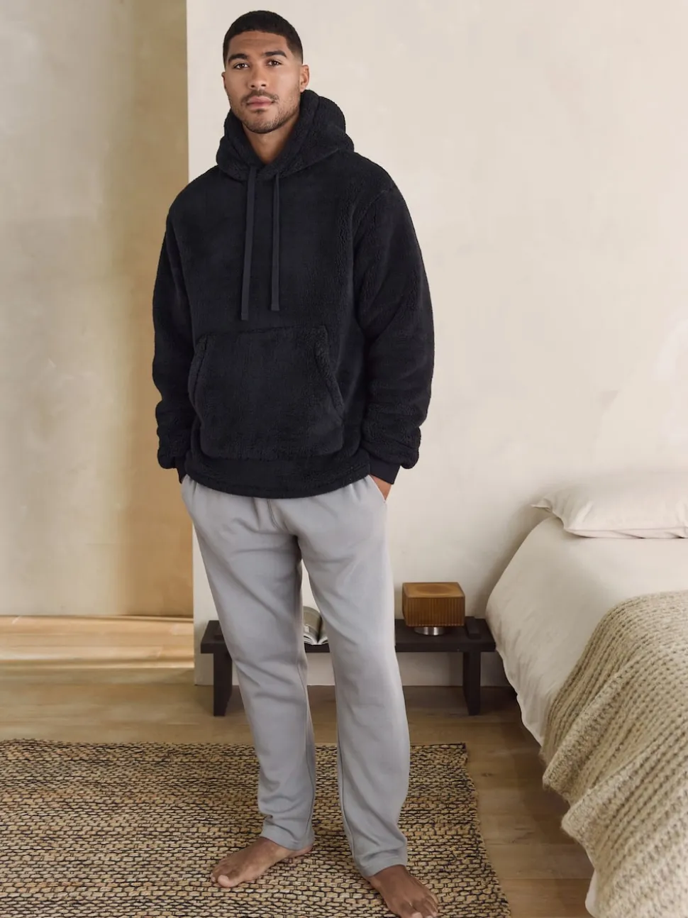 Black Chamonix Pattern Borg Overhead Hoodie