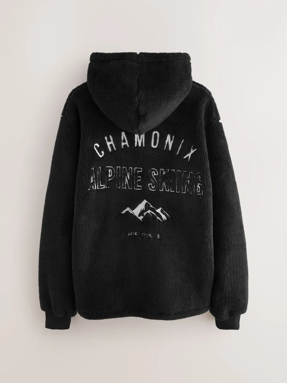 Black Chamonix Pattern Borg Overhead Hoodie