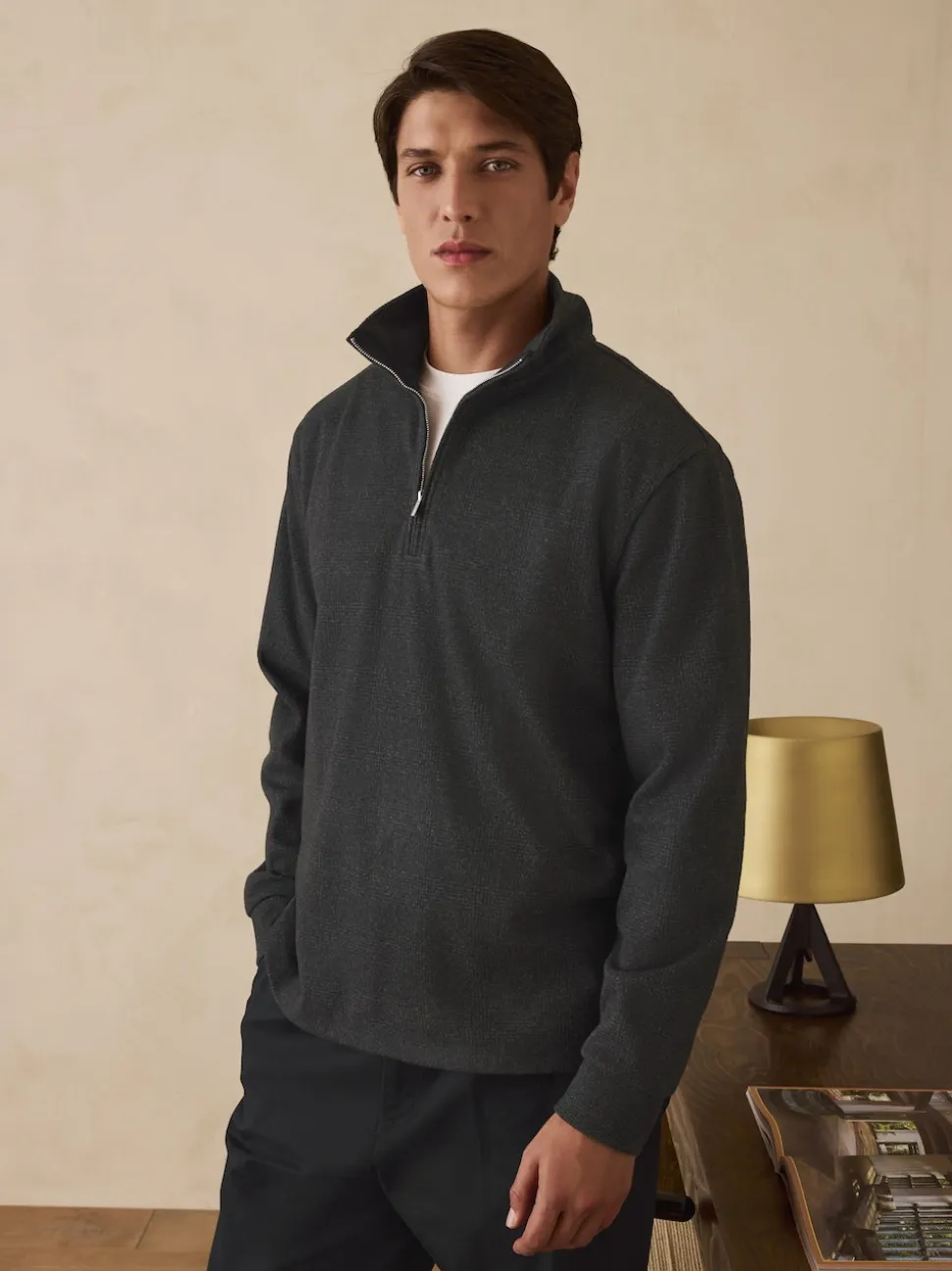 Black Check Long Sleeve Quarter Zip Jumper