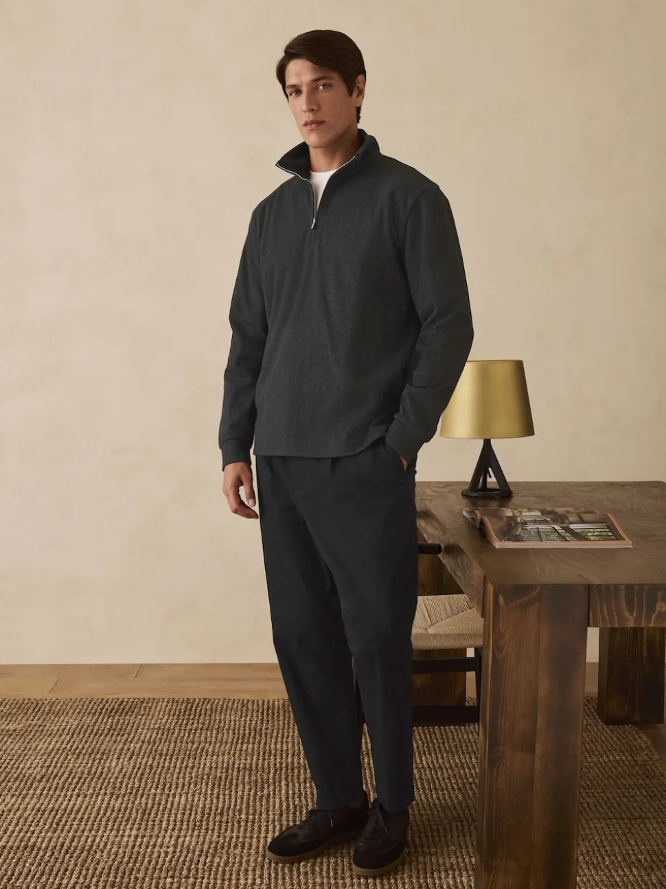Black Check Long Sleeve Quarter Zip Jumper