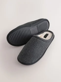 Black Check Mule Slippers
