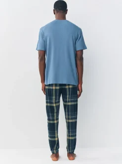 Black Check Textured Cosy Motionflex Cuffed Pyjamas Set