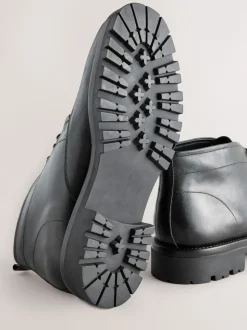 Black Chunky Leather Chukka Boots