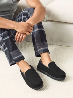 Black Closed Back Textured Slippers