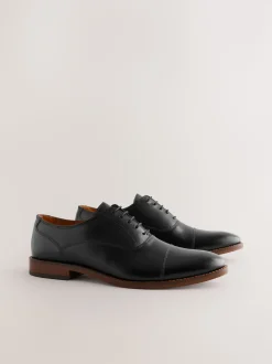 Black Contrast Sole Leather Oxford Toecap Shoes