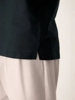 Black Cotton Linen Blend Long Sleeve Shirt