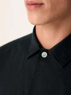 Black Cotton Linen Blend Long Sleeve Shirt