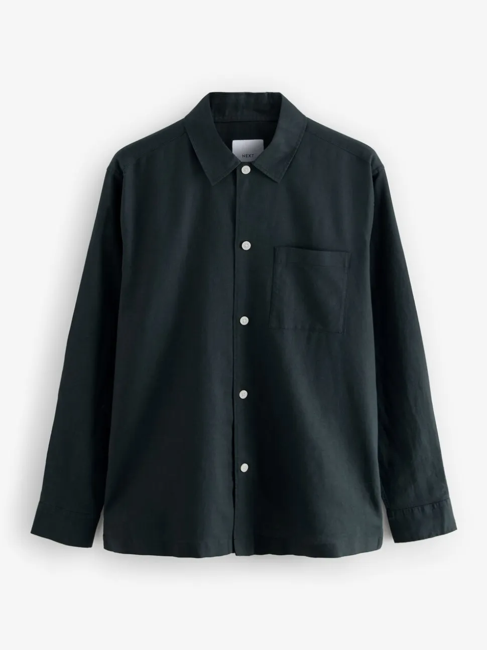 Black Cotton Linen Blend Long Sleeve Shirt