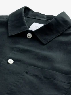 Black Cotton Linen Blend Long Sleeve Shirt