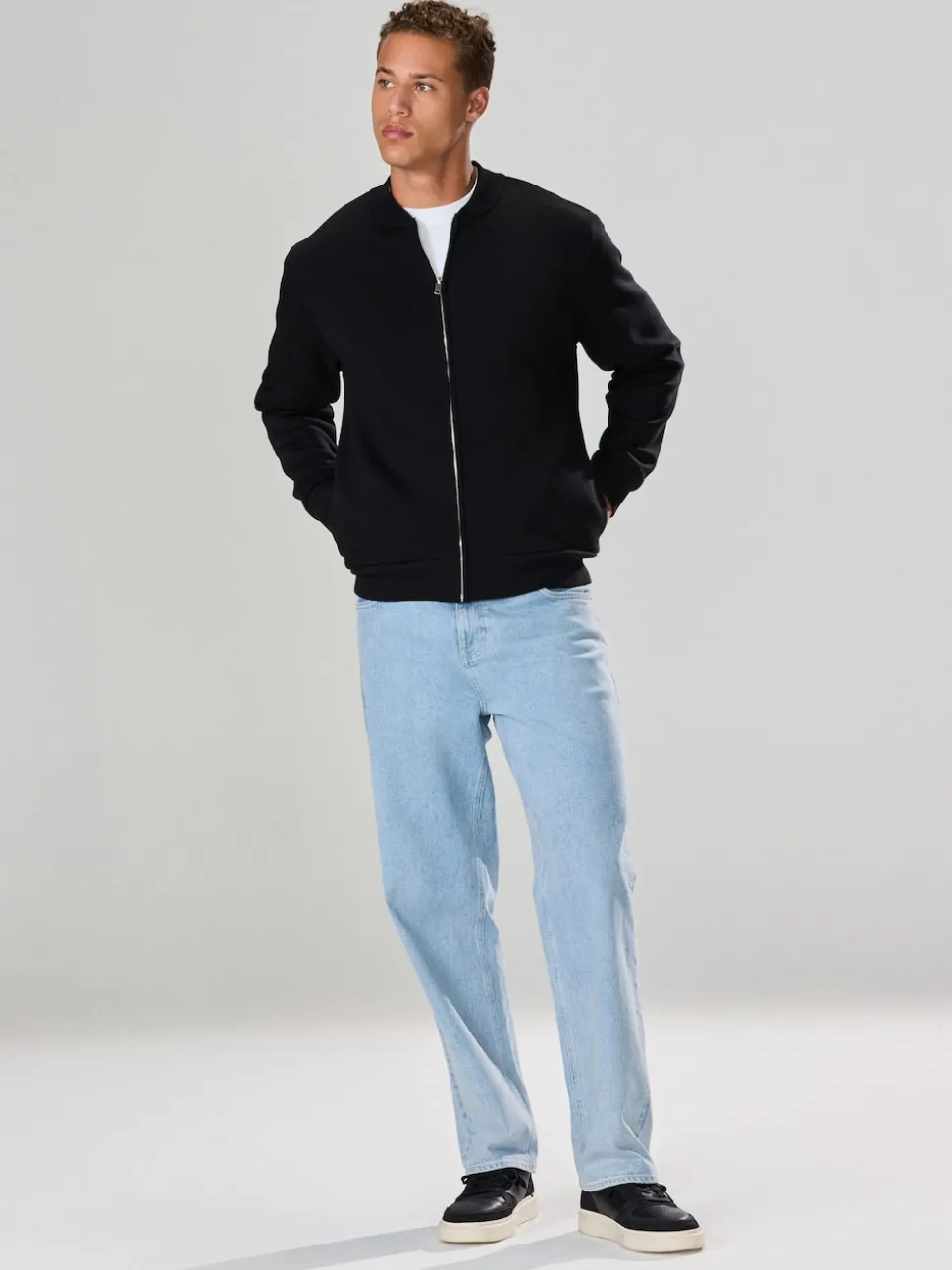 Black Cotton Rich Full Zip Jersey Bomber Jacket