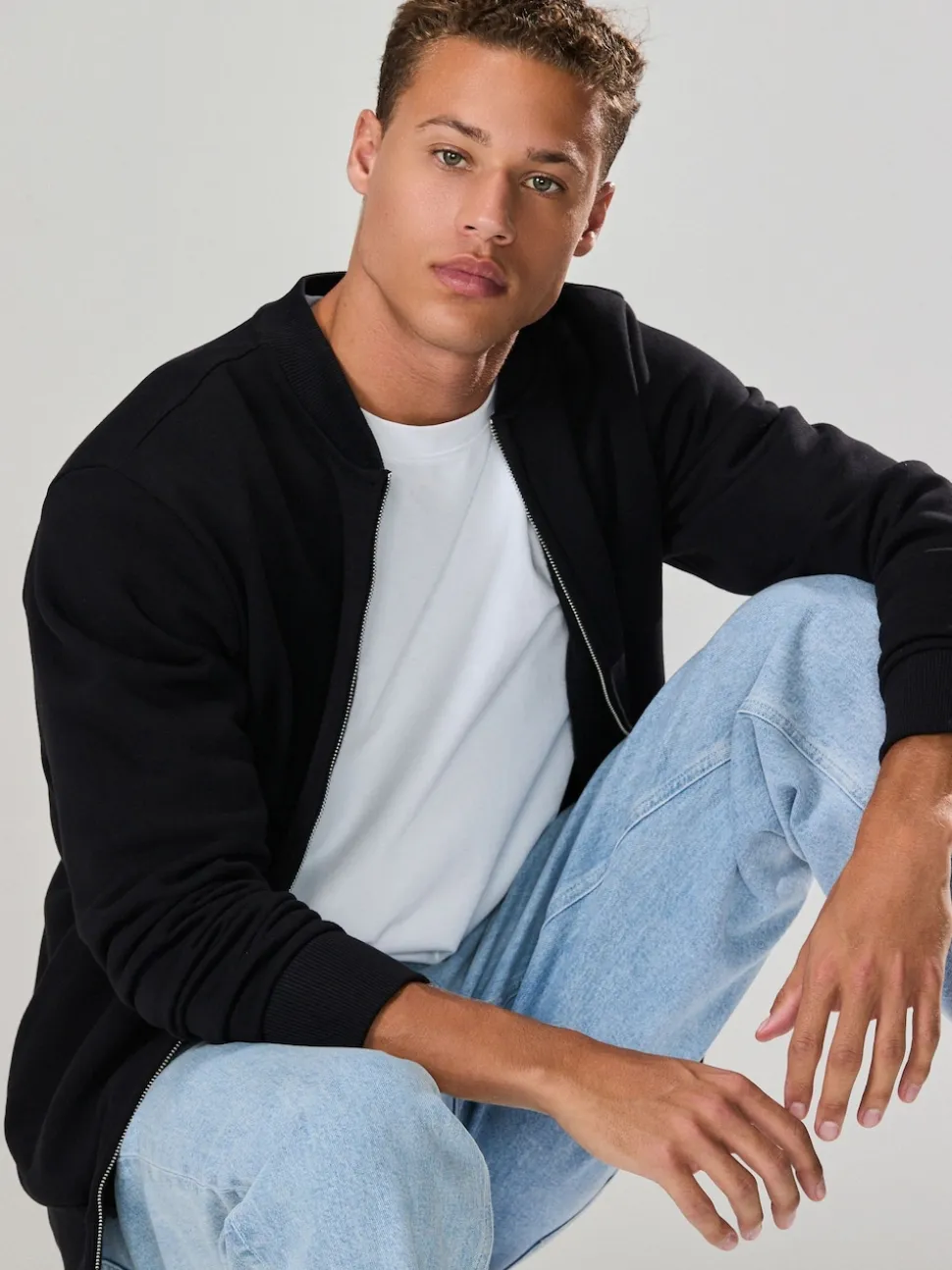 Black Cotton Rich Full Zip Jersey Bomber Jacket