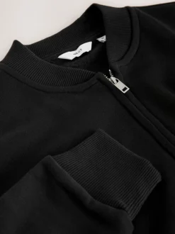 Black Cotton Rich Full Zip Jersey Bomber Jacket