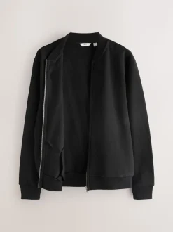 Black Cotton Rich Full Zip Jersey Bomber Jacket