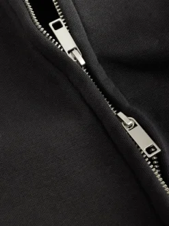 Black Cotton Rich Jersey Full Zip Funnel Neck Sweatshirt
