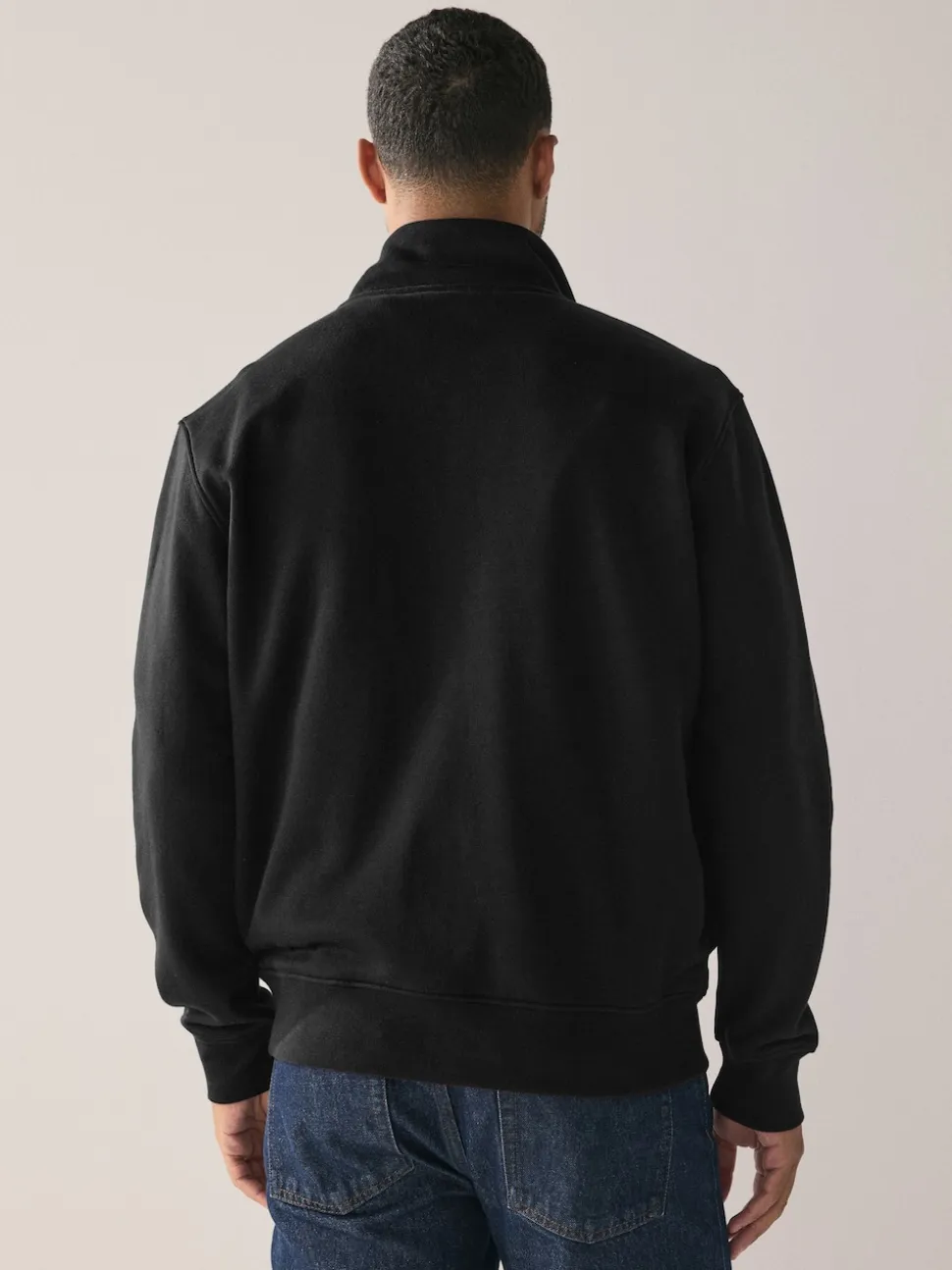 Black Cotton Rich Jersey Full Zip Funnel Neck Sweatshirt